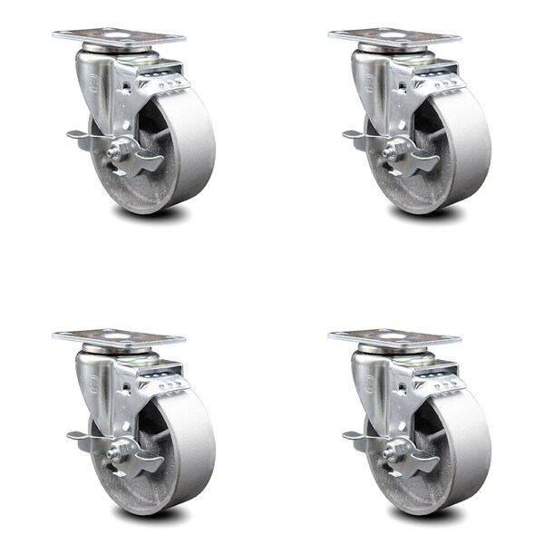 4 Inch Semi Steel Cast Iron Wheel Swivel Top Plate Caster Set with Brake SCC